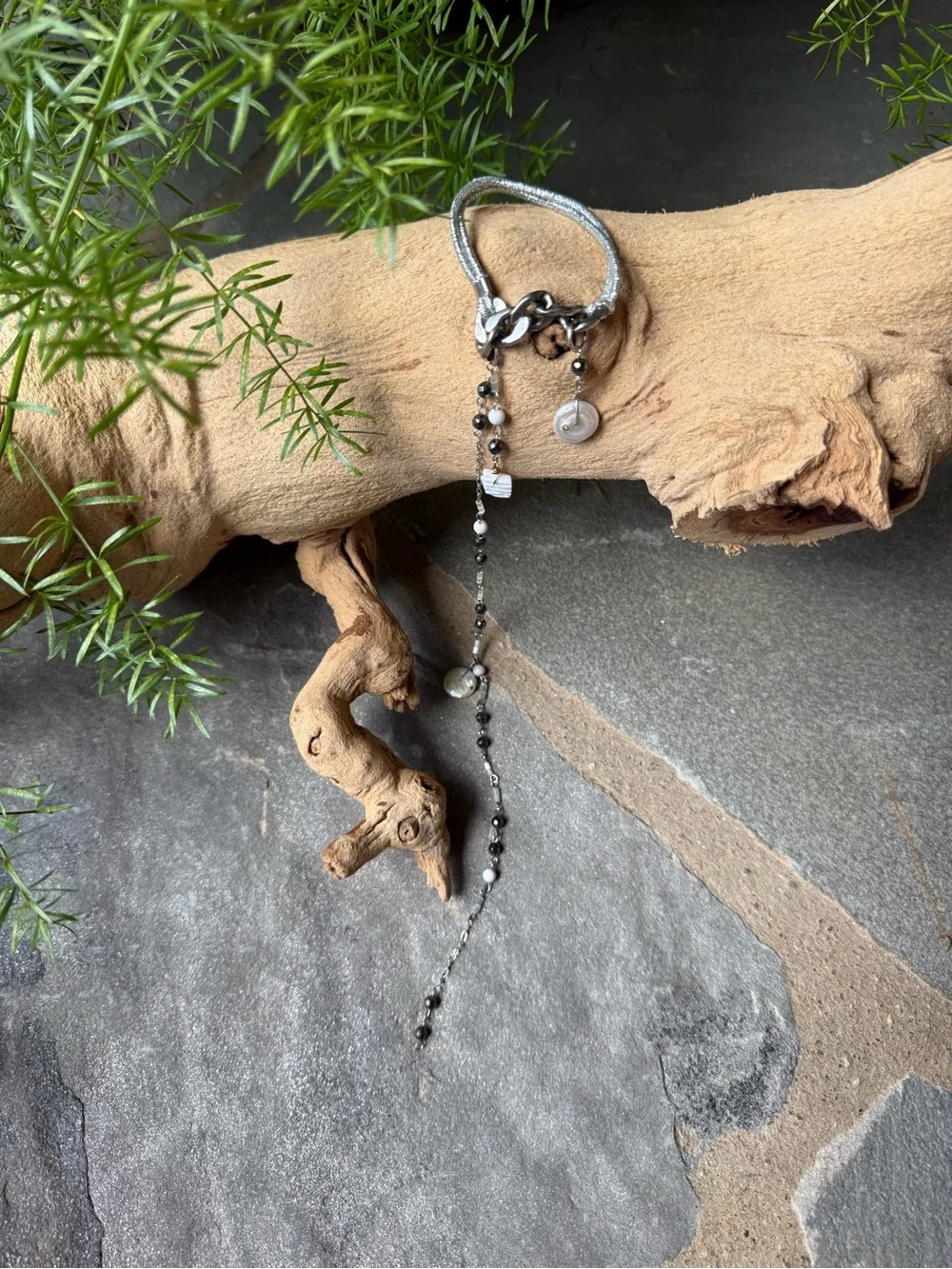 New🌟Free People-Silver and Black Beaded Dangle Hair Tie